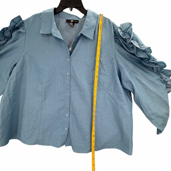 Ashley Stewart Blue Ruffle Sleeve Button Front Blouse Size 22/24 Plus NWT New - Picture 9 of 12